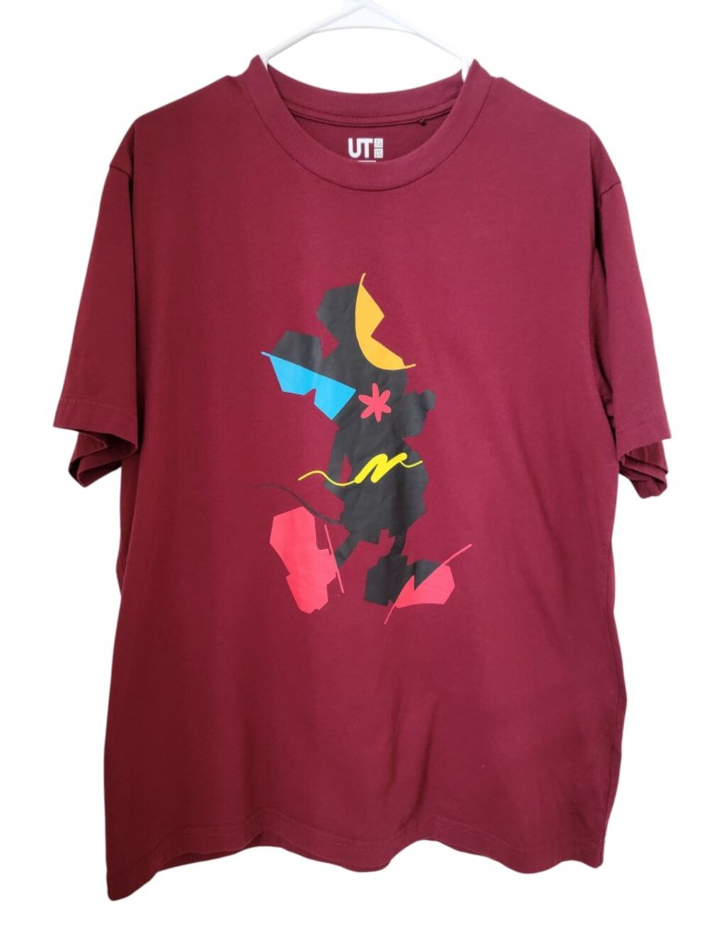 Uniqlo "Mickey Stands" UT Size L WIne Color T Shirt with Abstract Mickey Graphic